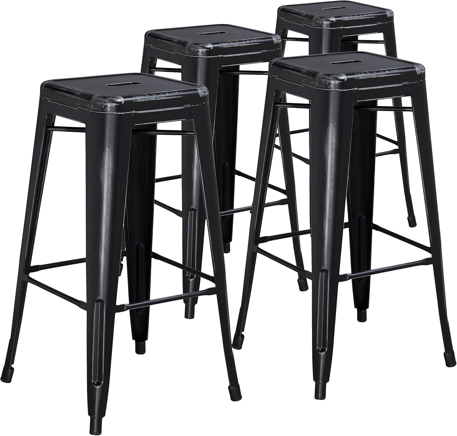 imageFlash Furniture 30quotH Commercial Modern Metal Backless Barstool IndoorOutdoor Industrial Square Stacking Bar Stool for Patio BarsRestaurants BlackDistressed Black