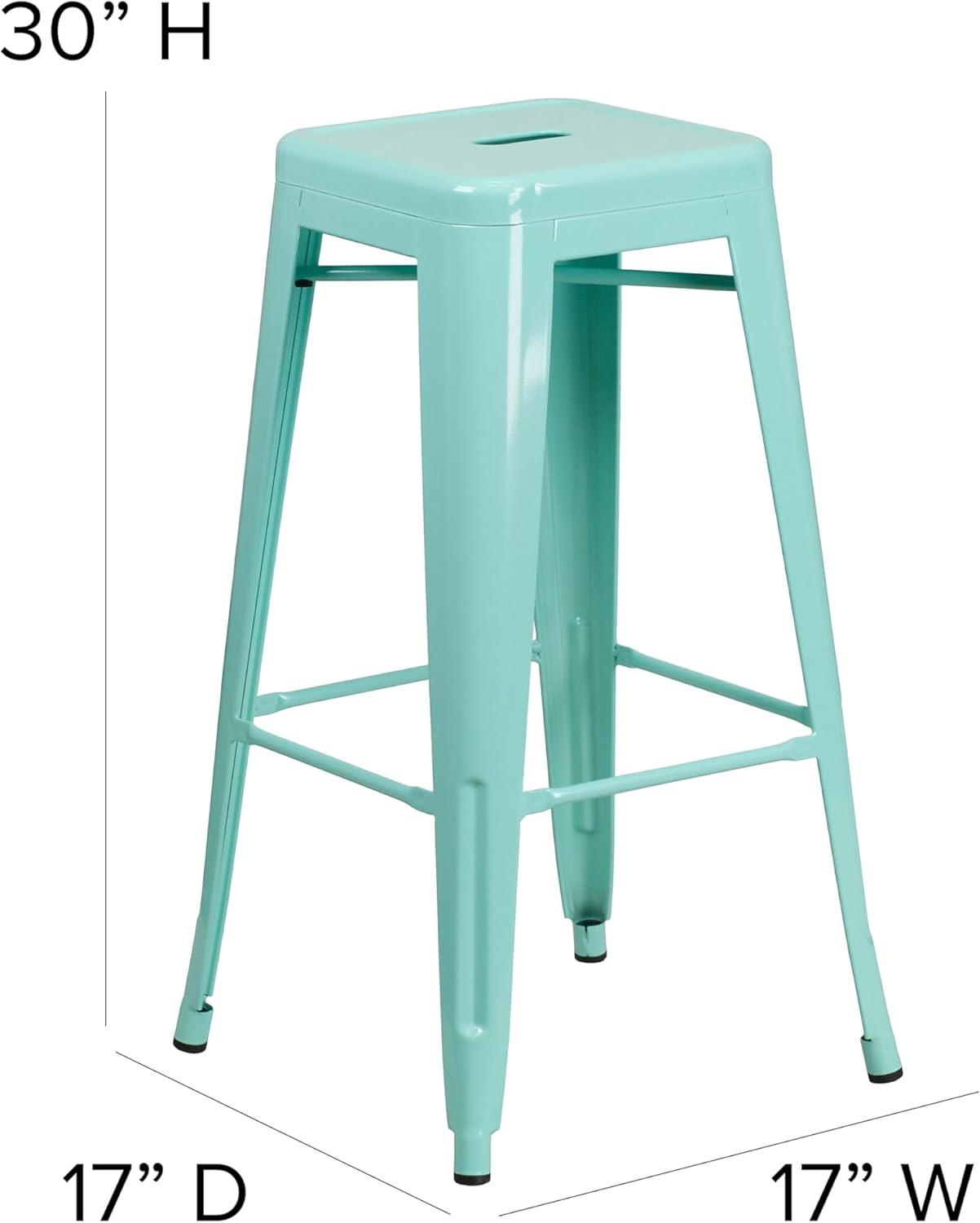 imageFlash Furniture 30quotH Commercial Modern Metal Backless Barstool IndoorOutdoor Industrial Square Stacking Bar Stool for Patio BarsRestaurants BlackMint Green