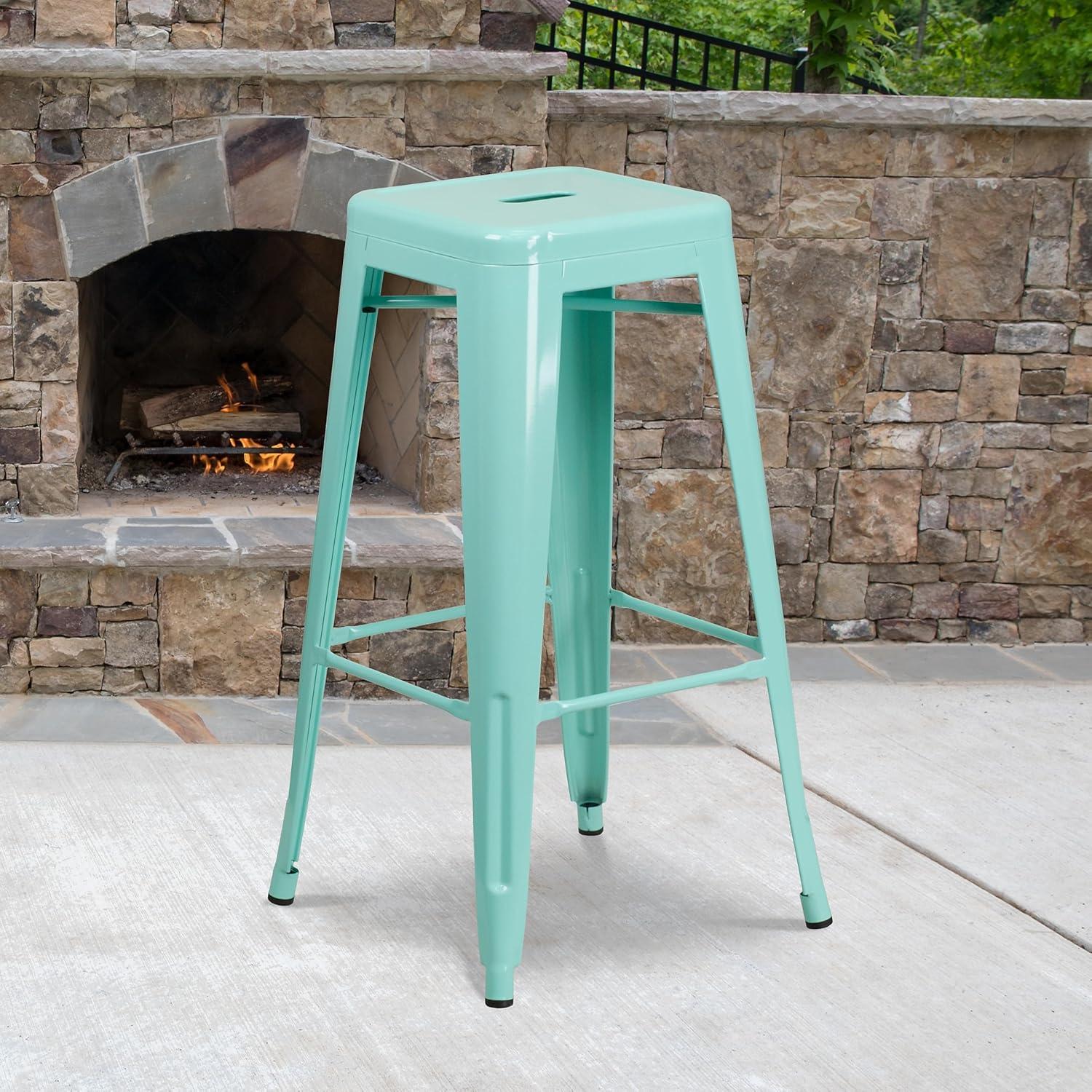 imageFlash Furniture 30quotH Commercial Modern Metal Backless Barstool IndoorOutdoor Industrial Square Stacking Bar Stool for Patio BarsRestaurants BlackMint Green