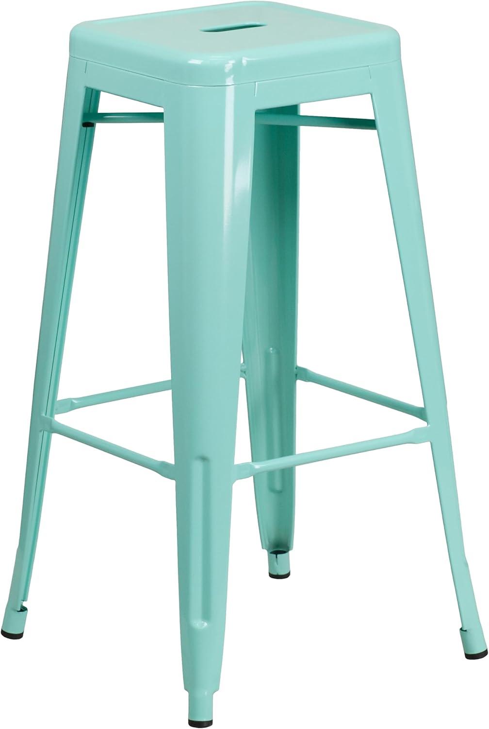 imageFlash Furniture 30quotH Commercial Modern Metal Backless Barstool IndoorOutdoor Industrial Square Stacking Bar Stool for Patio BarsRestaurants BlackMint Green