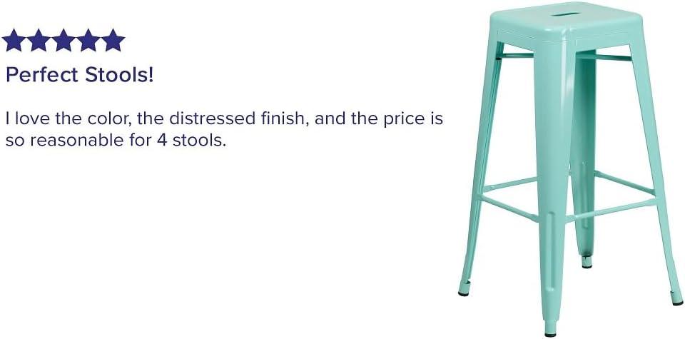 imageFlash Furniture 30quotH Commercial Modern Metal Backless Barstool IndoorOutdoor Industrial Square Stacking Bar Stool for Patio BarsRestaurants BlackMint Green