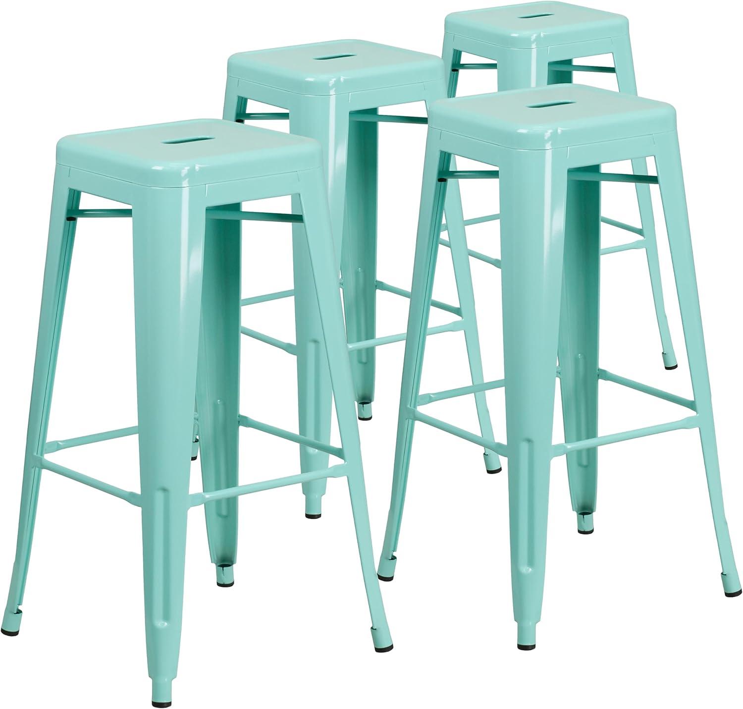 imageFlash Furniture 30quotH Commercial Modern Metal Backless Barstool IndoorOutdoor Industrial Square Stacking Bar Stool for Patio BarsRestaurants BlackMint Green