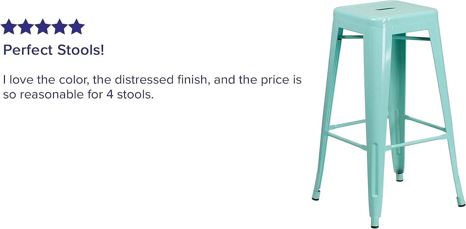 imageFlash Furniture 30quotH Commercial Modern Metal Backless Barstool IndoorOutdoor Industrial Square Stacking Bar Stool for Patio BarsRestaurants BlackMint Green