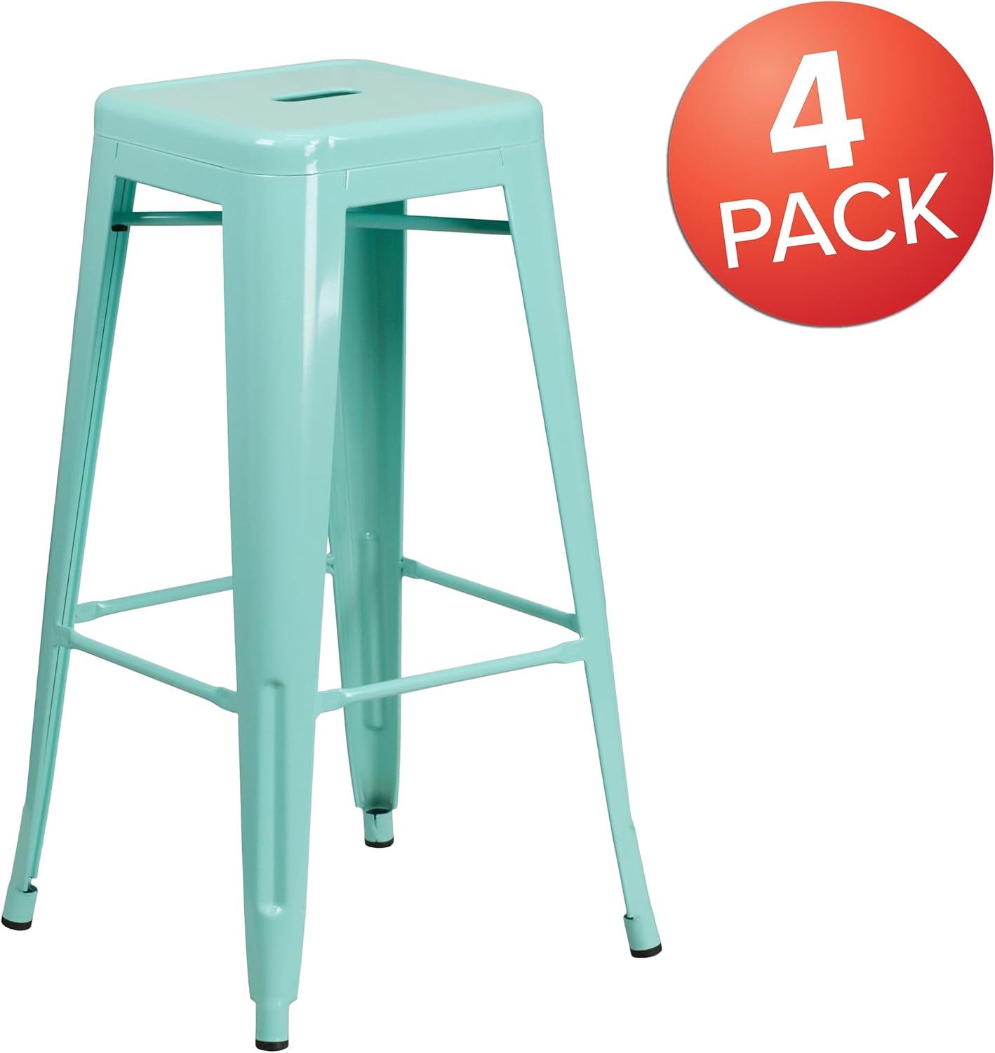 imageFlash Furniture 30quotH Commercial Modern Metal Backless Barstool IndoorOutdoor Industrial Square Stacking Bar Stool for Patio BarsRestaurants BlackMint Green