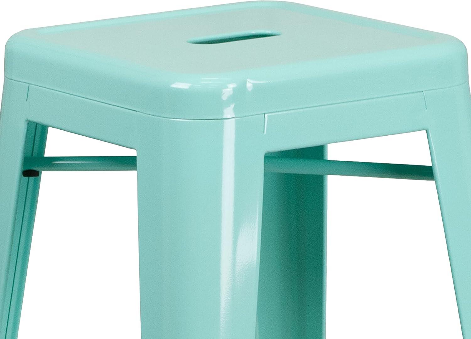 imageFlash Furniture 30quotH Commercial Modern Metal Backless Barstool IndoorOutdoor Industrial Square Stacking Bar Stool for Patio BarsRestaurants BlackMint Green