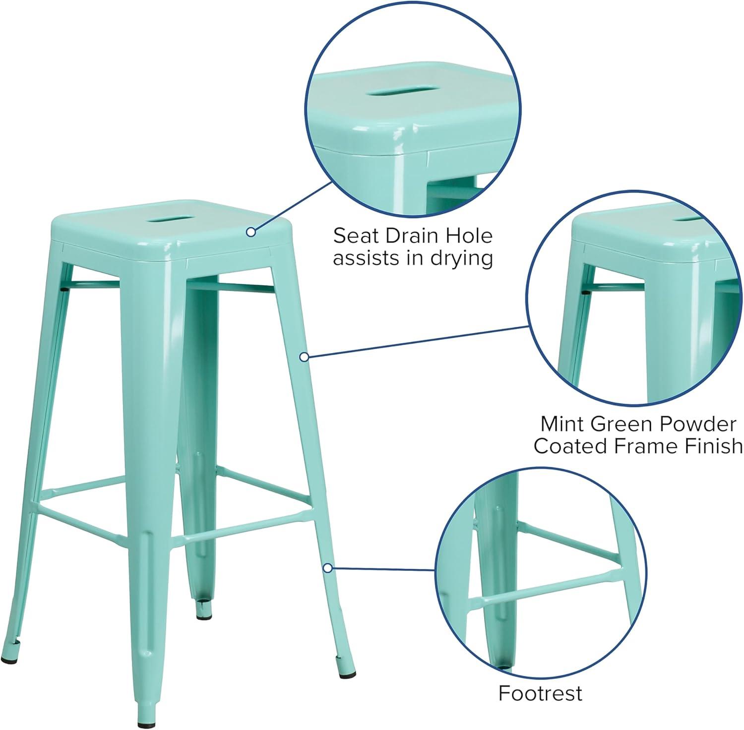imageFlash Furniture 30quotH Commercial Modern Metal Backless Barstool IndoorOutdoor Industrial Square Stacking Bar Stool for Patio BarsRestaurants BlackMint Green