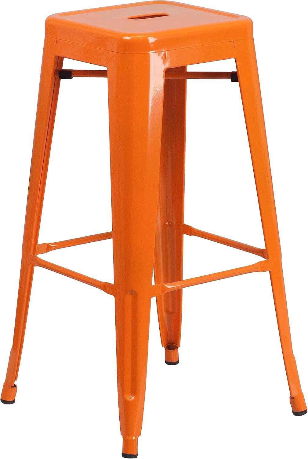 imageFlash Furniture 30quotH Commercial Modern Metal Backless Barstool IndoorOutdoor Industrial Square Stacking Bar Stool for Patio BarsRestaurants BlackOrange