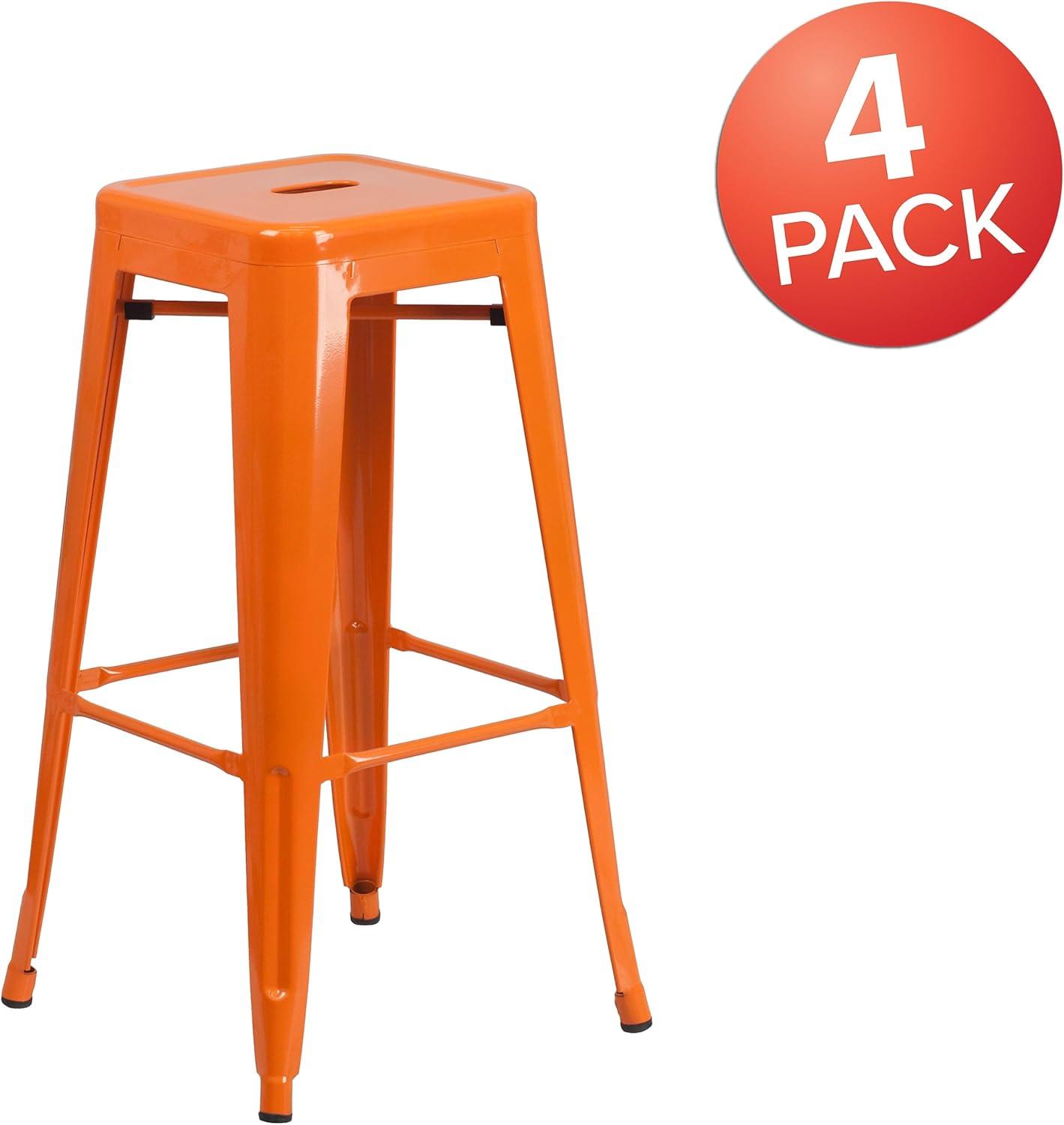 imageFlash Furniture 30quotH Commercial Modern Metal Backless Barstool IndoorOutdoor Industrial Square Stacking Bar Stool for Patio BarsRestaurants BlackOrange