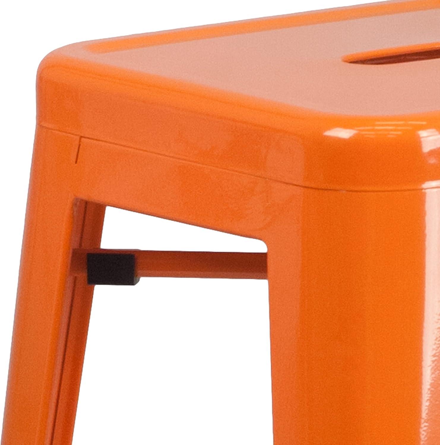 imageFlash Furniture 30quotH Commercial Modern Metal Backless Barstool IndoorOutdoor Industrial Square Stacking Bar Stool for Patio BarsRestaurants BlackOrange