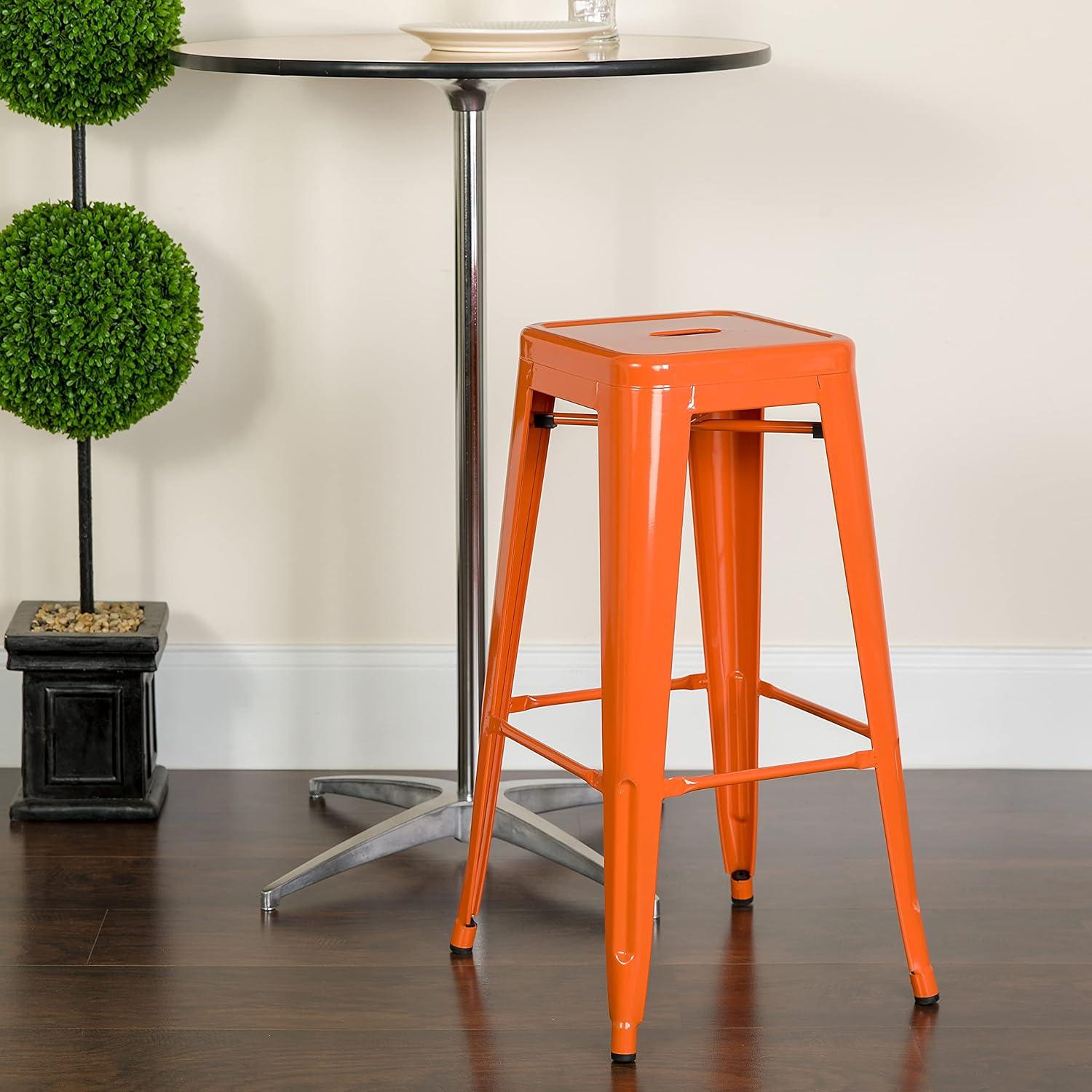 imageFlash Furniture 30quotH Commercial Modern Metal Backless Barstool IndoorOutdoor Industrial Square Stacking Bar Stool for Patio BarsRestaurants BlackOrange