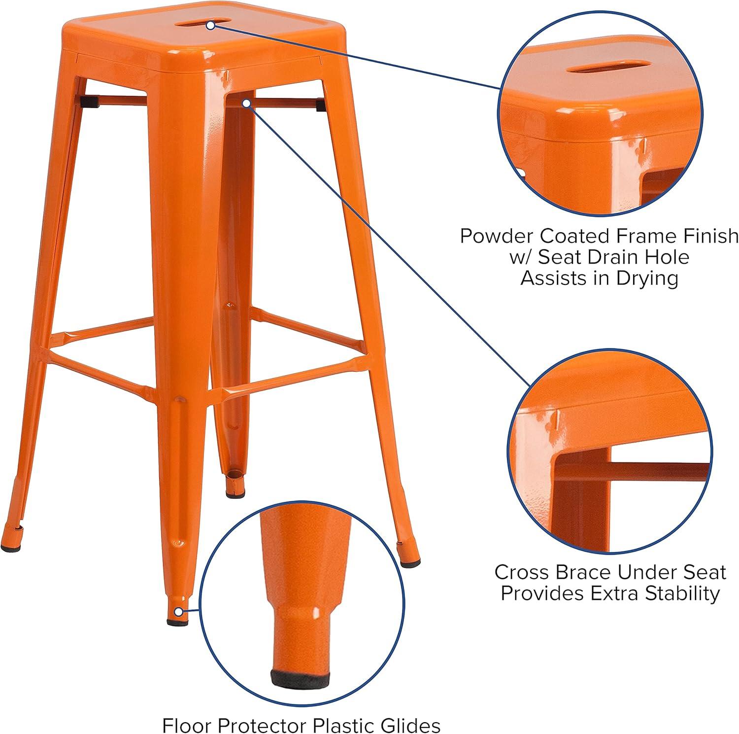imageFlash Furniture 30quotH Commercial Modern Metal Backless Barstool IndoorOutdoor Industrial Square Stacking Bar Stool for Patio BarsRestaurants BlackOrange