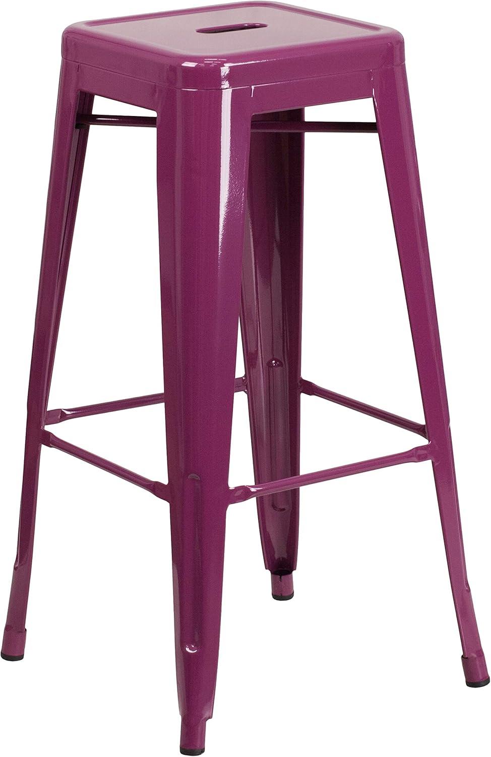 imageFlash Furniture 30quotH Commercial Modern Metal Backless Barstool IndoorOutdoor Industrial Square Stacking Bar Stool for Patio BarsRestaurants BlackPurple
