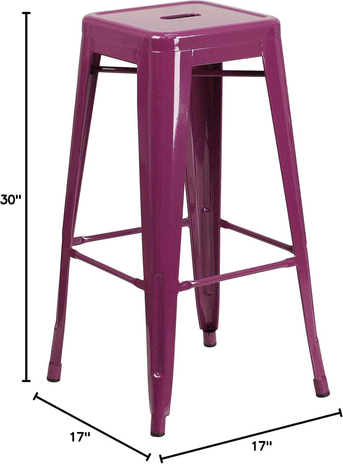 imageFlash Furniture 30quotH Commercial Modern Metal Backless Barstool IndoorOutdoor Industrial Square Stacking Bar Stool for Patio BarsRestaurants BlackPurple