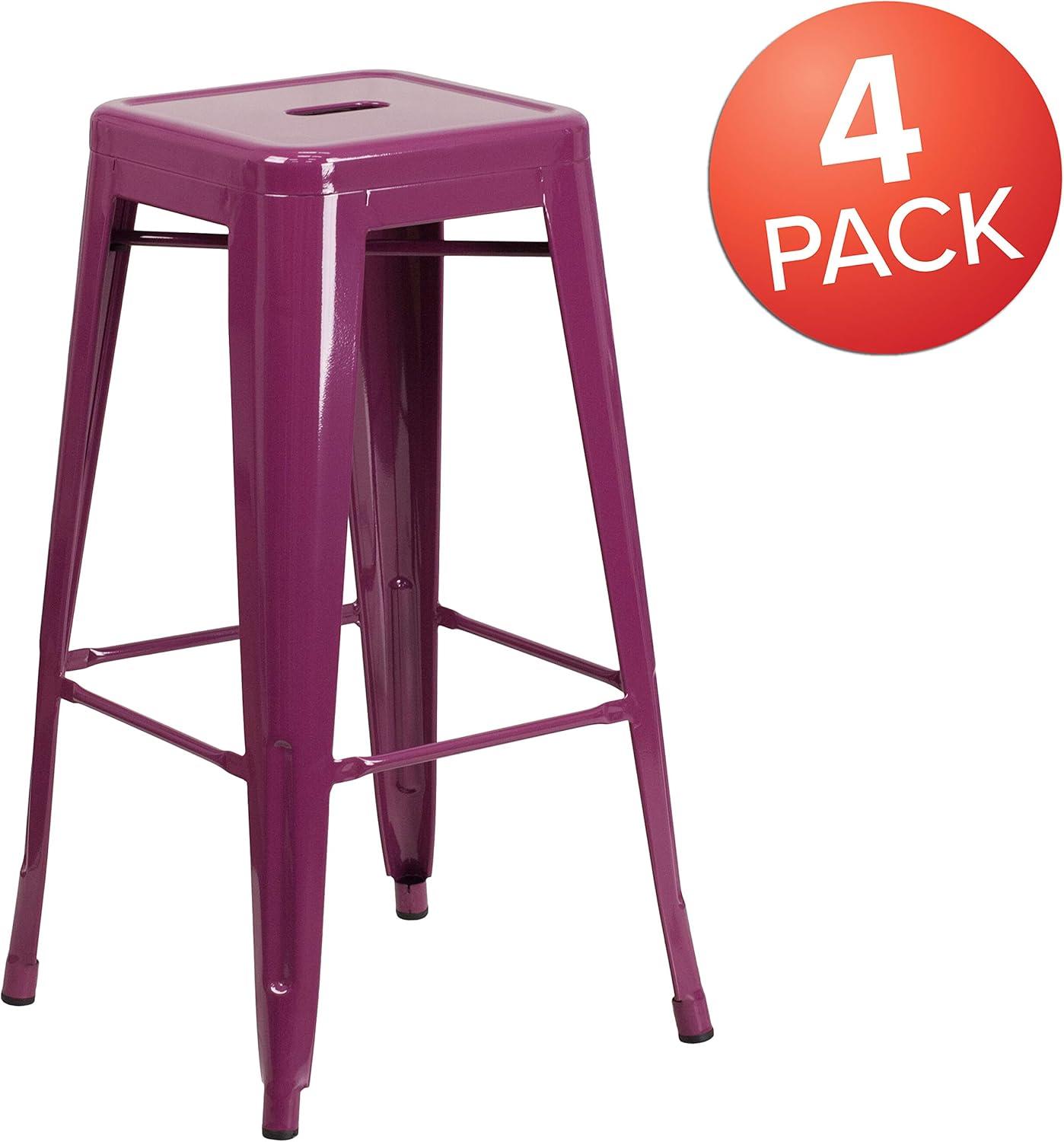 imageFlash Furniture 30quotH Commercial Modern Metal Backless Barstool IndoorOutdoor Industrial Square Stacking Bar Stool for Patio BarsRestaurants BlackPurple