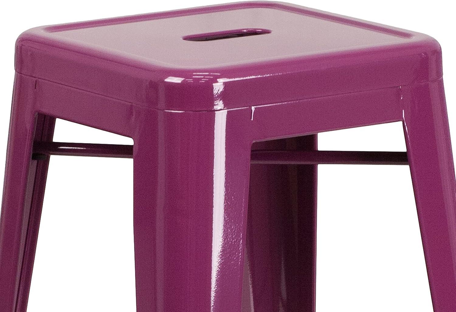 imageFlash Furniture 30quotH Commercial Modern Metal Backless Barstool IndoorOutdoor Industrial Square Stacking Bar Stool for Patio BarsRestaurants BlackPurple