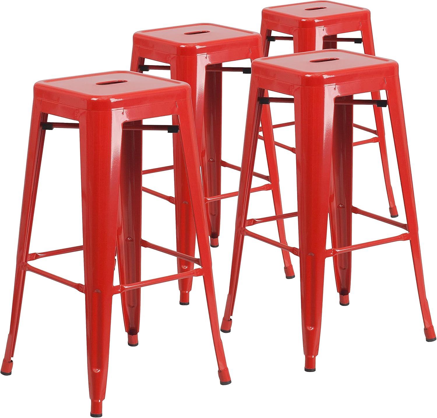 imageFlash Furniture 30quotH Commercial Modern Metal Backless Barstool IndoorOutdoor Industrial Square Stacking Bar Stool for Patio BarsRestaurants BlackRed