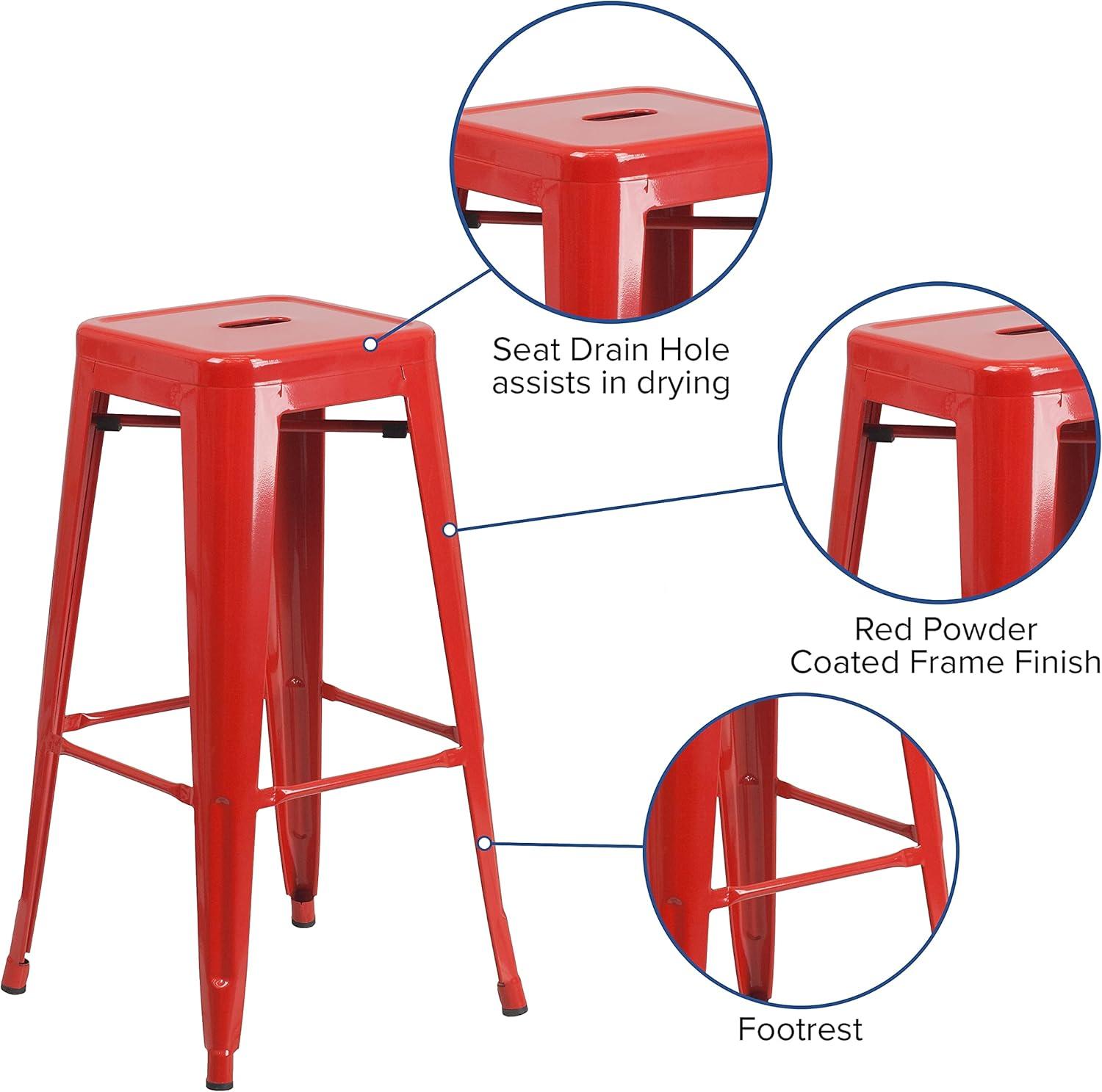 imageFlash Furniture 30quotH Commercial Modern Metal Backless Barstool IndoorOutdoor Industrial Square Stacking Bar Stool for Patio BarsRestaurants BlackRed