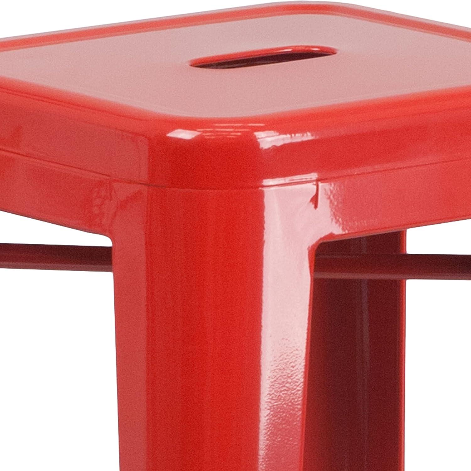 imageFlash Furniture 30quotH Commercial Modern Metal Backless Barstool IndoorOutdoor Industrial Square Stacking Bar Stool for Patio BarsRestaurants BlackRed