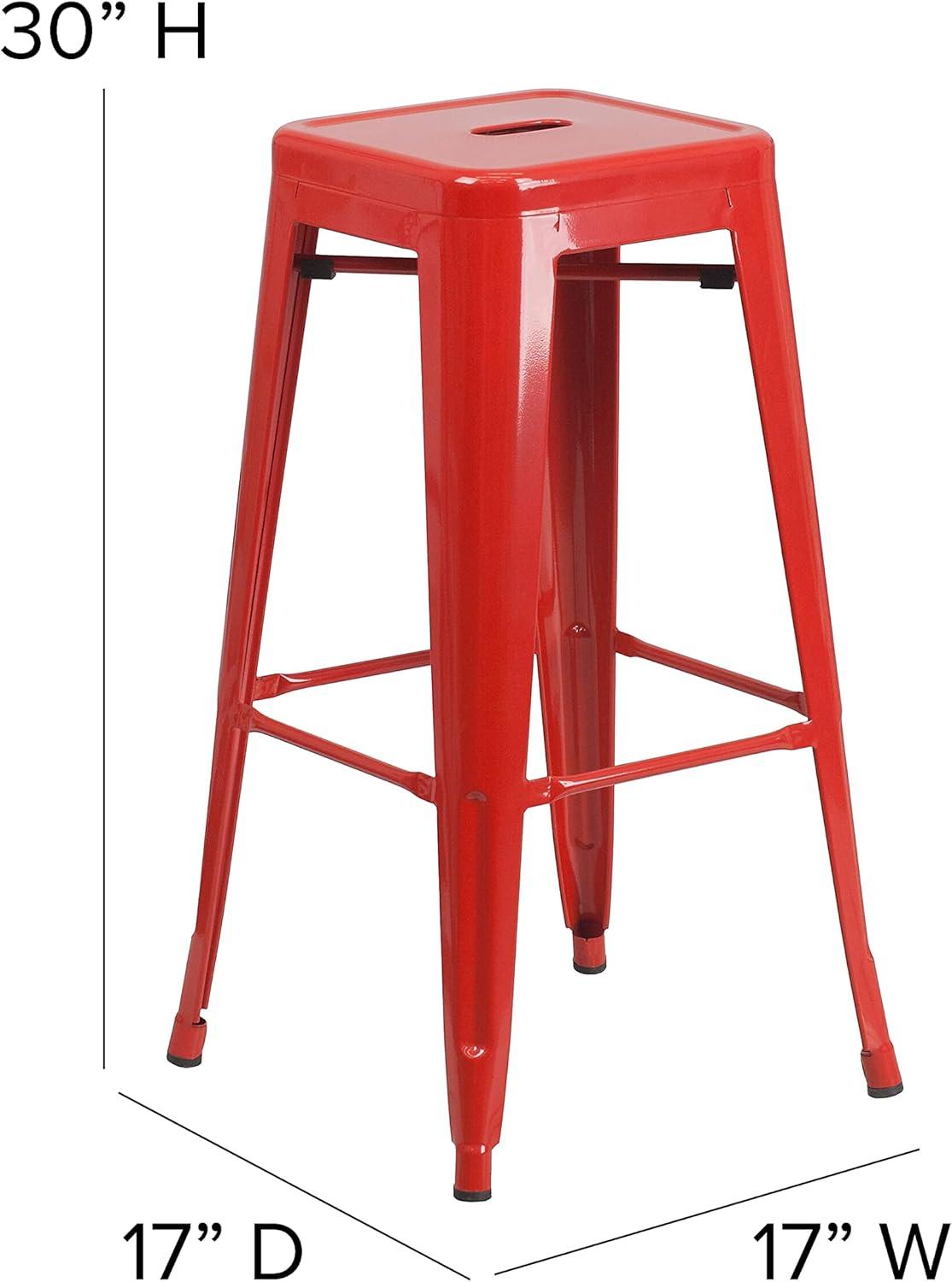 imageFlash Furniture 30quotH Commercial Modern Metal Backless Barstool IndoorOutdoor Industrial Square Stacking Bar Stool for Patio BarsRestaurants BlackRed