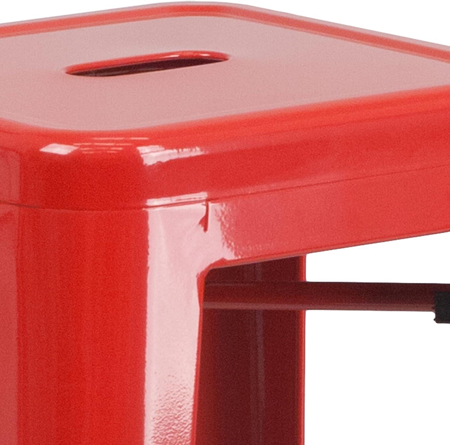 imageFlash Furniture 30quotH Commercial Modern Metal Backless Barstool IndoorOutdoor Industrial Square Stacking Bar Stool for Patio BarsRestaurants BlackRed