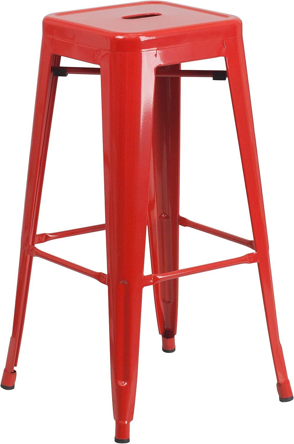 imageFlash Furniture 30quotH Commercial Modern Metal Backless Barstool IndoorOutdoor Industrial Square Stacking Bar Stool for Patio BarsRestaurants BlackRed