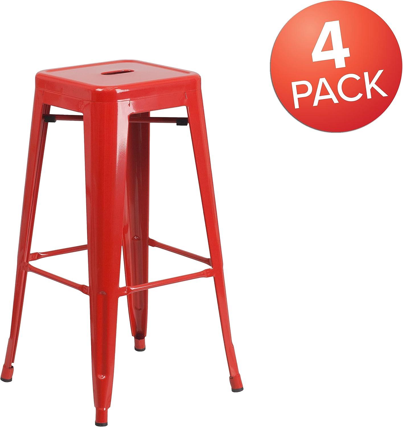 imageFlash Furniture 30quotH Commercial Modern Metal Backless Barstool IndoorOutdoor Industrial Square Stacking Bar Stool for Patio BarsRestaurants BlackRed