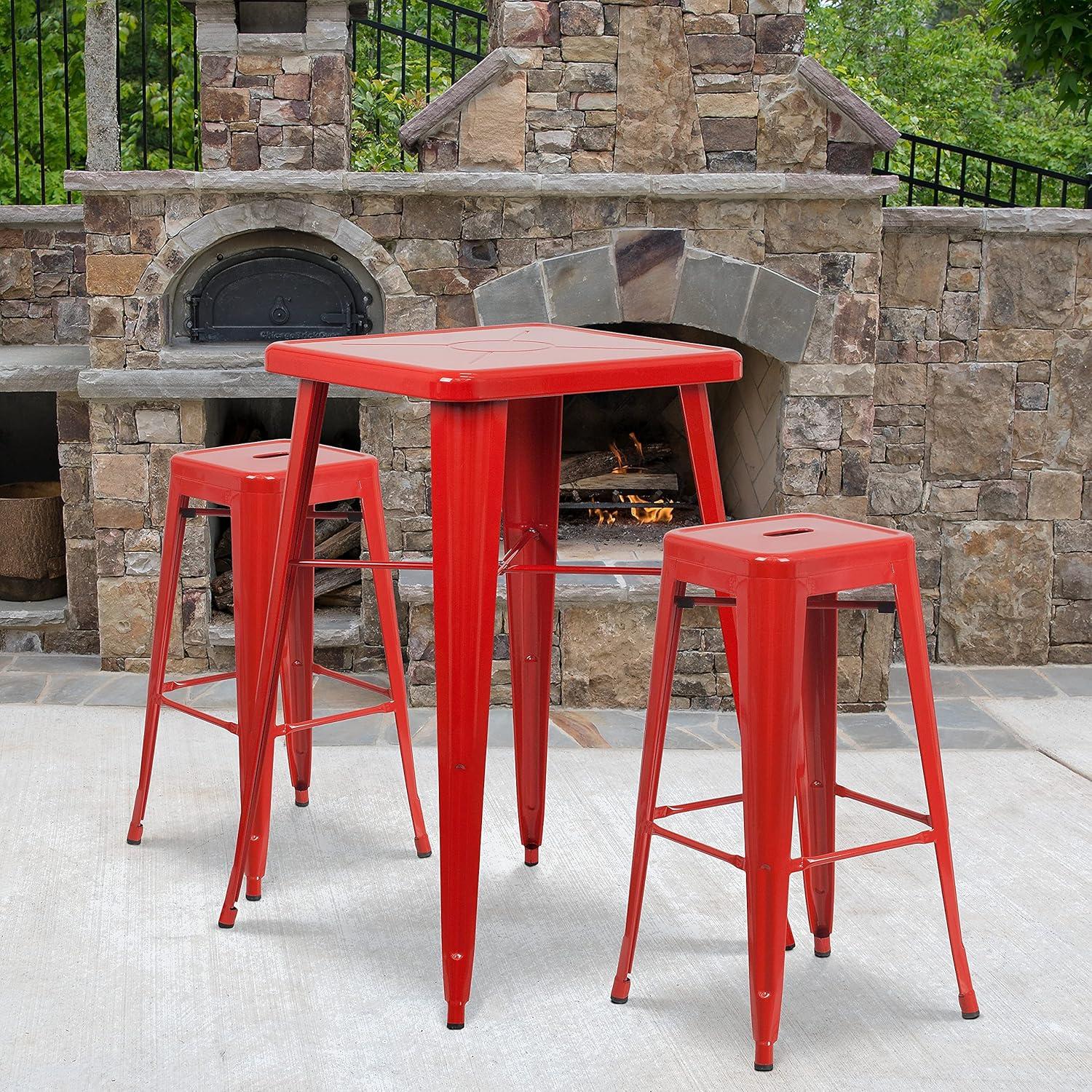 imageFlash Furniture 30quotH Commercial Modern Metal Backless Barstool IndoorOutdoor Industrial Square Stacking Bar Stool for Patio BarsRestaurants BlackRed