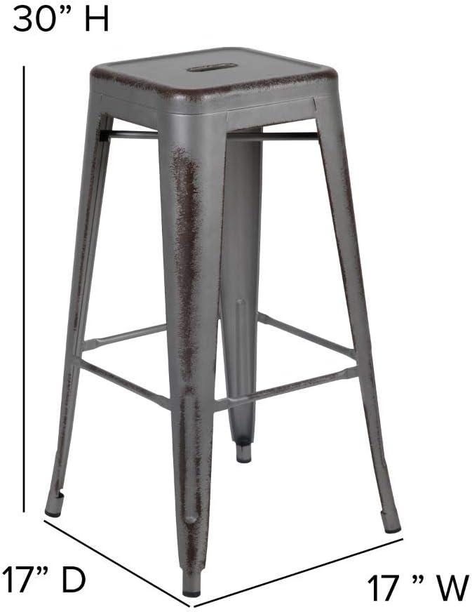 imageFlash Furniture 30quotH Commercial Modern Metal Backless Barstool IndoorOutdoor Industrial Square Stacking Bar Stool for Patio BarsRestaurants BlackSilver Gray