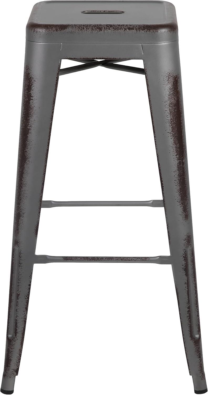 imageFlash Furniture 30quotH Commercial Modern Metal Backless Barstool IndoorOutdoor Industrial Square Stacking Bar Stool for Patio BarsRestaurants BlackSilver Gray