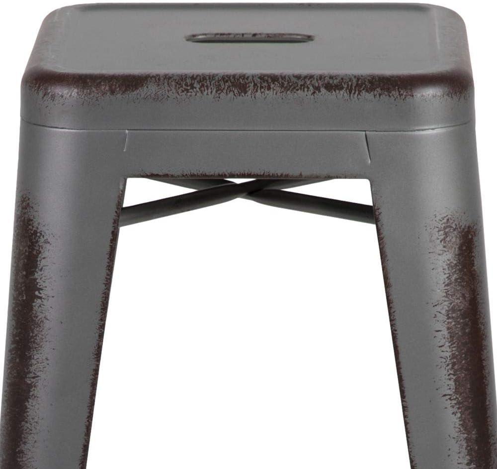 imageFlash Furniture 30quotH Commercial Modern Metal Backless Barstool IndoorOutdoor Industrial Square Stacking Bar Stool for Patio BarsRestaurants BlackSilver Gray