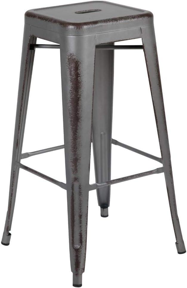 imageFlash Furniture 30quotH Commercial Modern Metal Backless Barstool IndoorOutdoor Industrial Square Stacking Bar Stool for Patio BarsRestaurants BlackSilver Gray
