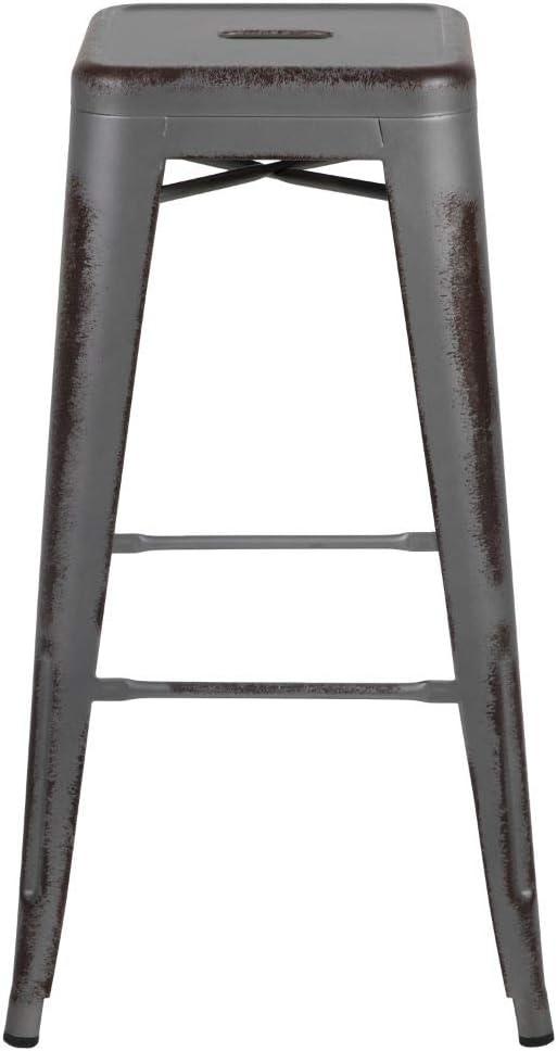 imageFlash Furniture 30quotH Commercial Modern Metal Backless Barstool IndoorOutdoor Industrial Square Stacking Bar Stool for Patio BarsRestaurants BlackSilver Gray