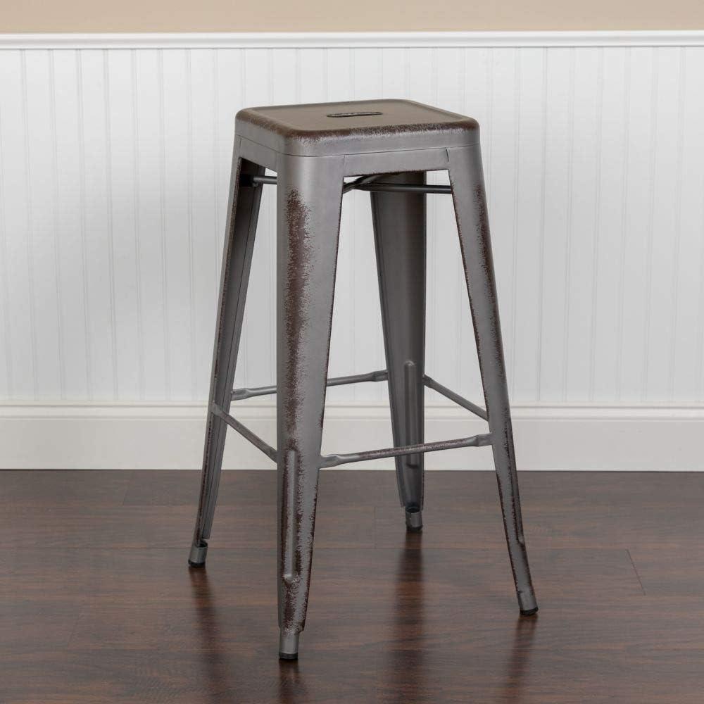 imageFlash Furniture 30quotH Commercial Modern Metal Backless Barstool IndoorOutdoor Industrial Square Stacking Bar Stool for Patio BarsRestaurants BlackSilver Gray
