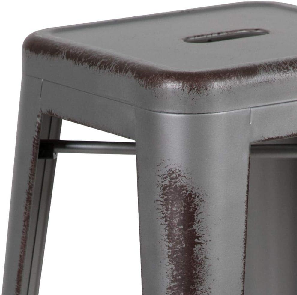 imageFlash Furniture 30quotH Commercial Modern Metal Backless Barstool IndoorOutdoor Industrial Square Stacking Bar Stool for Patio BarsRestaurants BlackSilver Gray