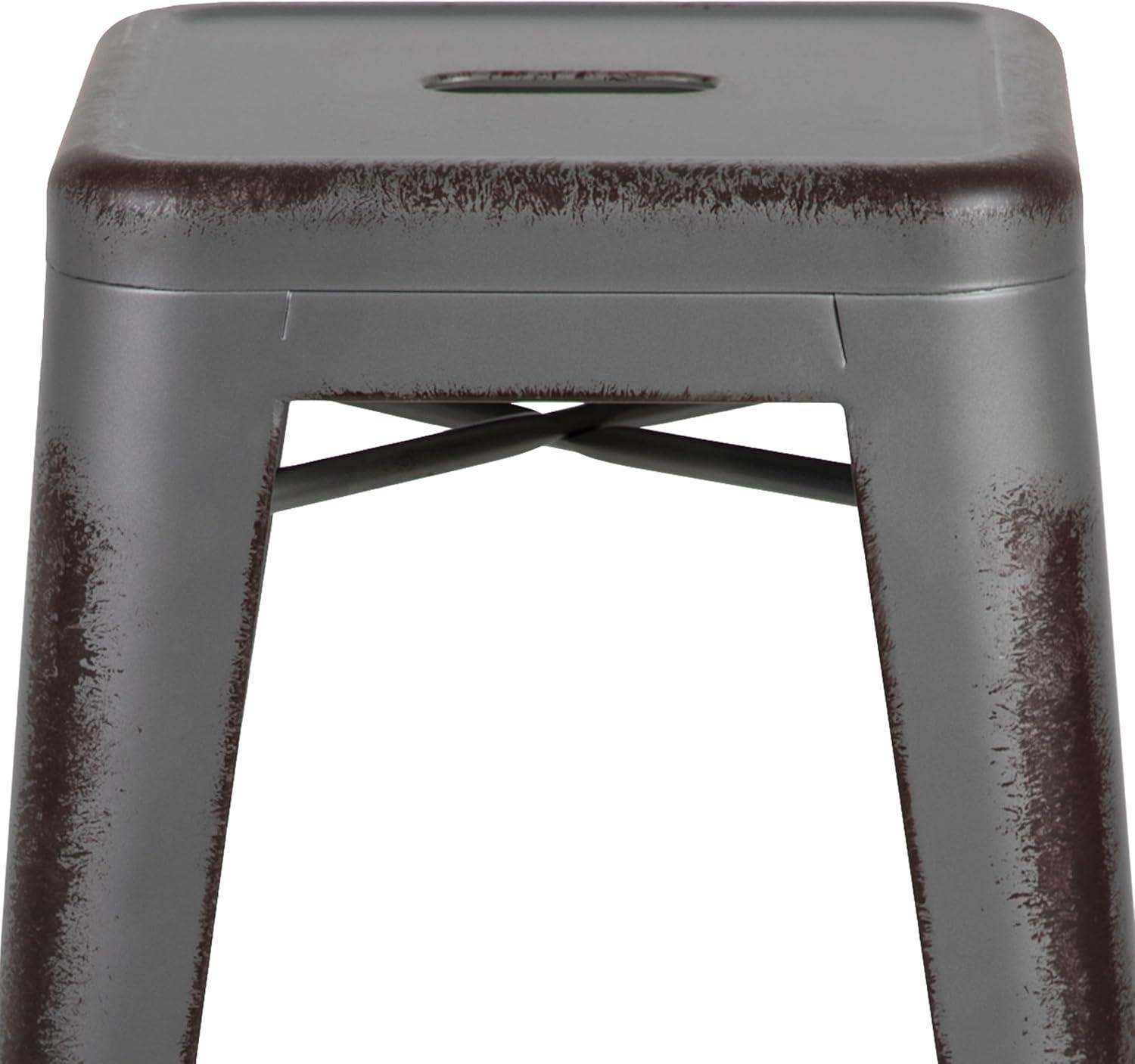 imageFlash Furniture 30quotH Commercial Modern Metal Backless Barstool IndoorOutdoor Industrial Square Stacking Bar Stool for Patio BarsRestaurants BlackSilver Gray