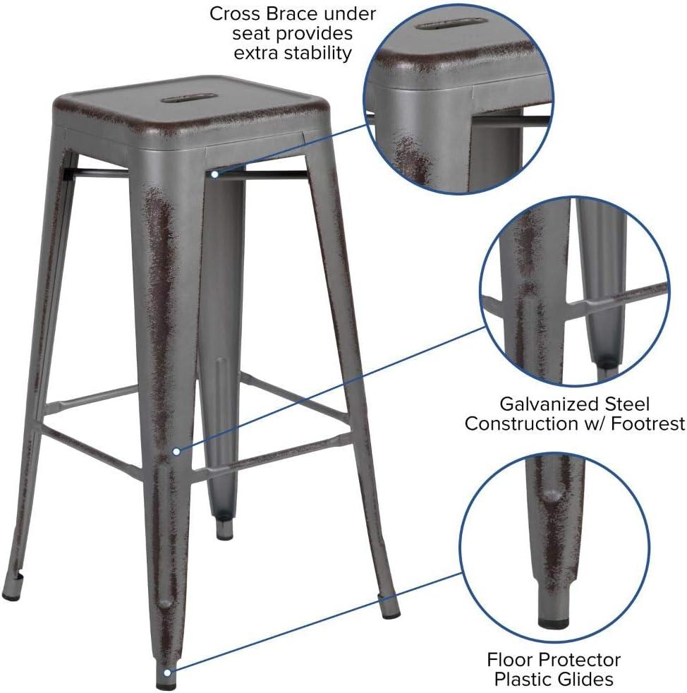 imageFlash Furniture 30quotH Commercial Modern Metal Backless Barstool IndoorOutdoor Industrial Square Stacking Bar Stool for Patio BarsRestaurants BlackSilver Gray