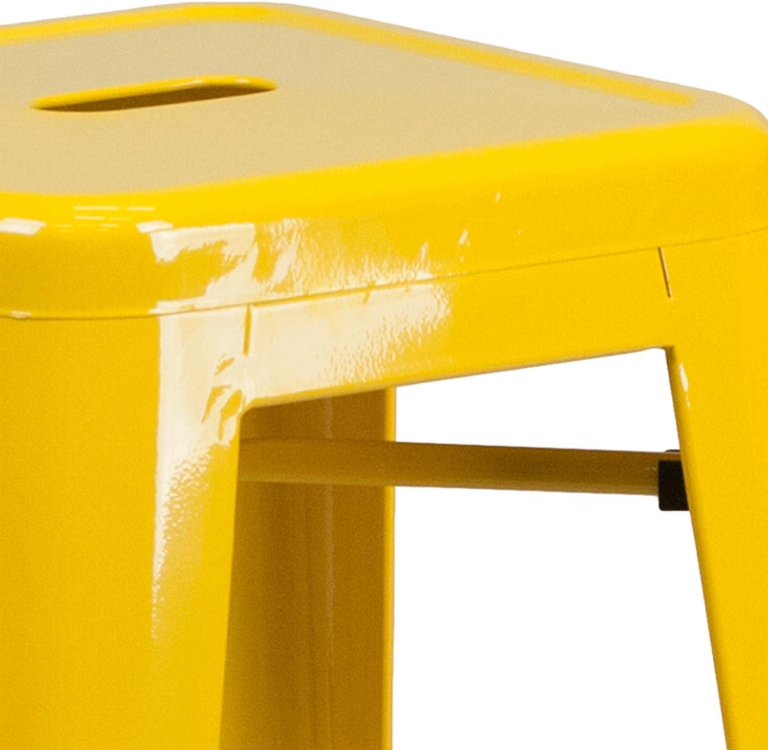imageFlash Furniture 30quotH Commercial Modern Metal Backless Barstool IndoorOutdoor Industrial Square Stacking Bar Stool for Patio BarsRestaurants BlackYellow