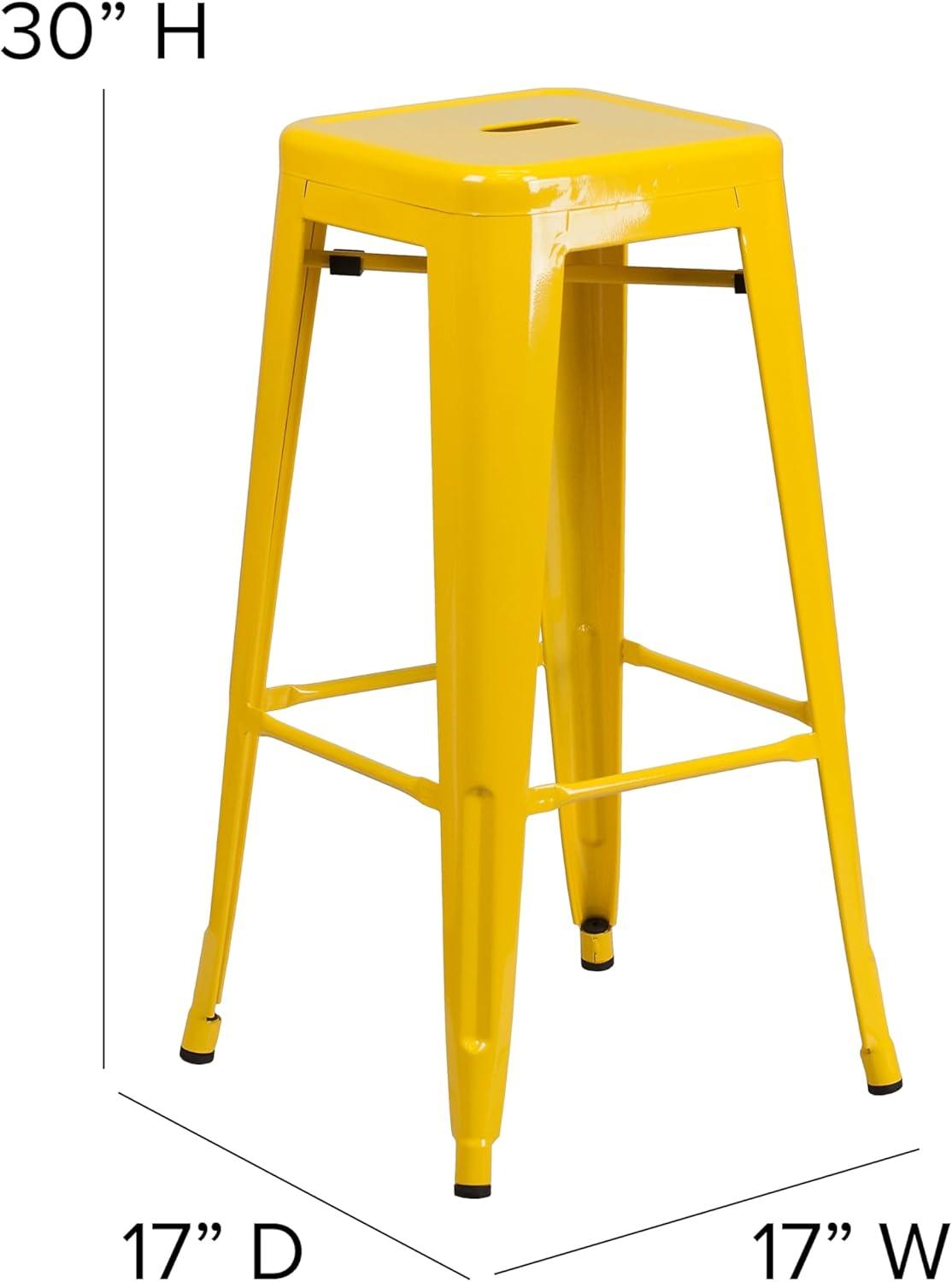 imageFlash Furniture 30quotH Commercial Modern Metal Backless Barstool IndoorOutdoor Industrial Square Stacking Bar Stool for Patio BarsRestaurants BlackYellow