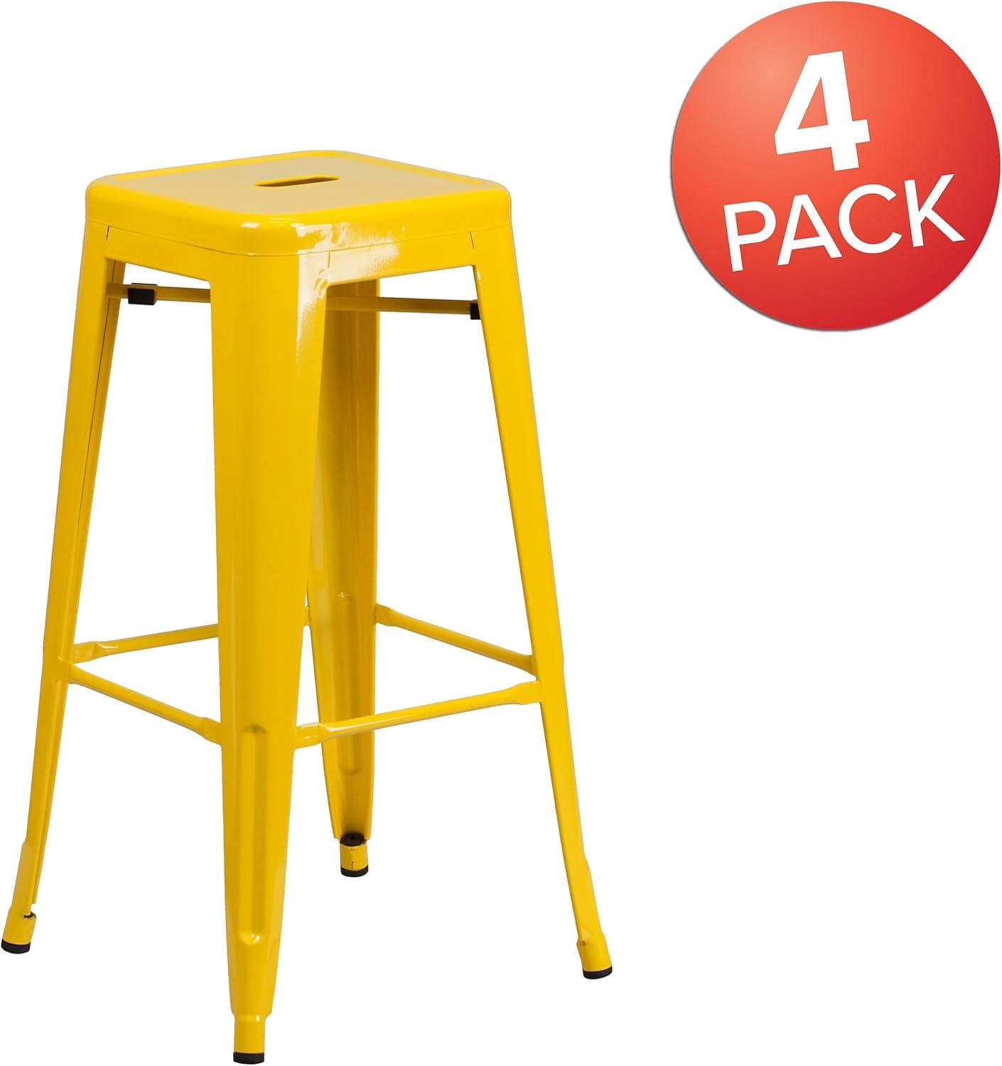 imageFlash Furniture 30quotH Commercial Modern Metal Backless Barstool IndoorOutdoor Industrial Square Stacking Bar Stool for Patio BarsRestaurants BlackYellow