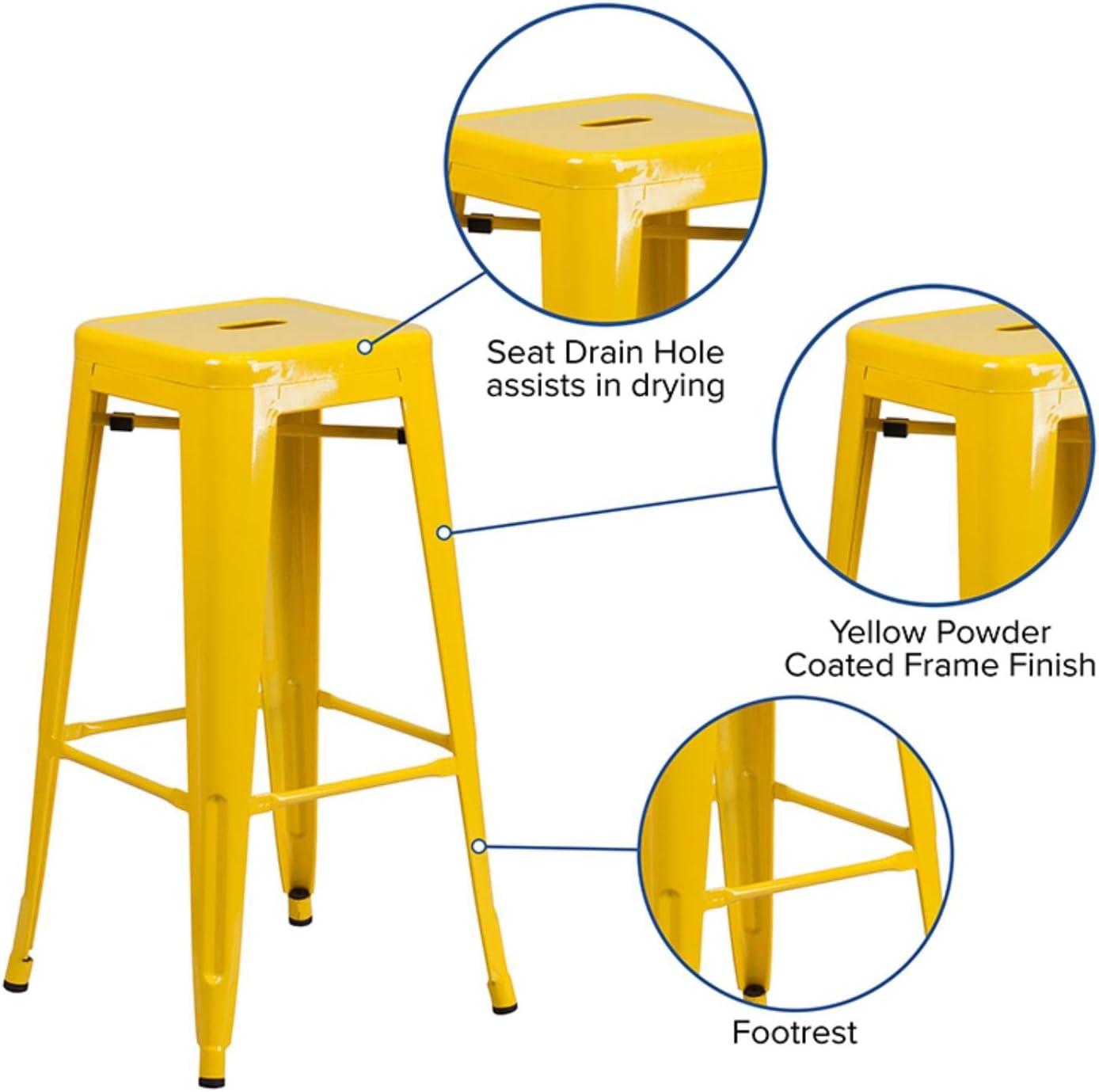 imageFlash Furniture 30quotH Commercial Modern Metal Backless Barstool IndoorOutdoor Industrial Square Stacking Bar Stool for Patio BarsRestaurants BlackYellow