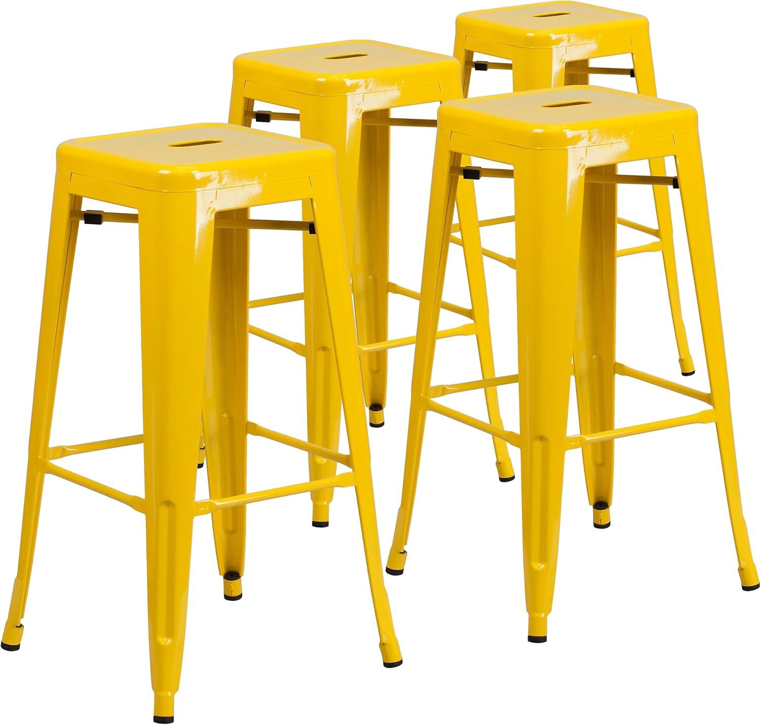 imageFlash Furniture 30quotH Commercial Modern Metal Backless Barstool IndoorOutdoor Industrial Square Stacking Bar Stool for Patio BarsRestaurants BlackYellow