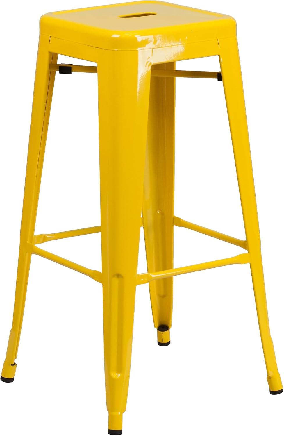 imageFlash Furniture 30quotH Commercial Modern Metal Backless Barstool IndoorOutdoor Industrial Square Stacking Bar Stool for Patio BarsRestaurants BlackYellow