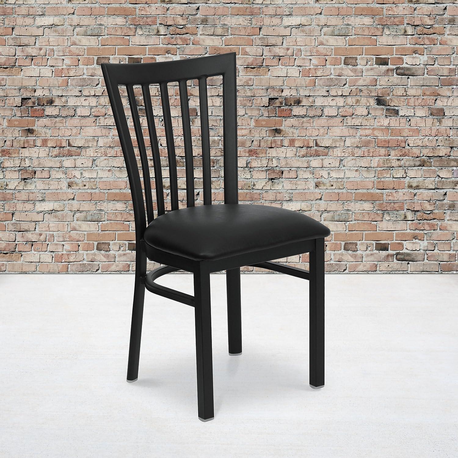 imageFlash Furniture 4 Pack HERCULES Series Black School House Back Metal Restaurant Chair Black Vinyl SeatBlack Vinyl SeatBlack Metal Frame