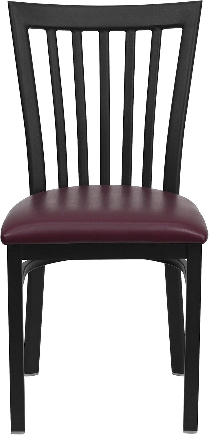imageFlash Furniture 4 Pack HERCULES Series Black School House Back Metal Restaurant Chair Black Vinyl SeatBurgundy Vinyl SeatBlack Metal Frame