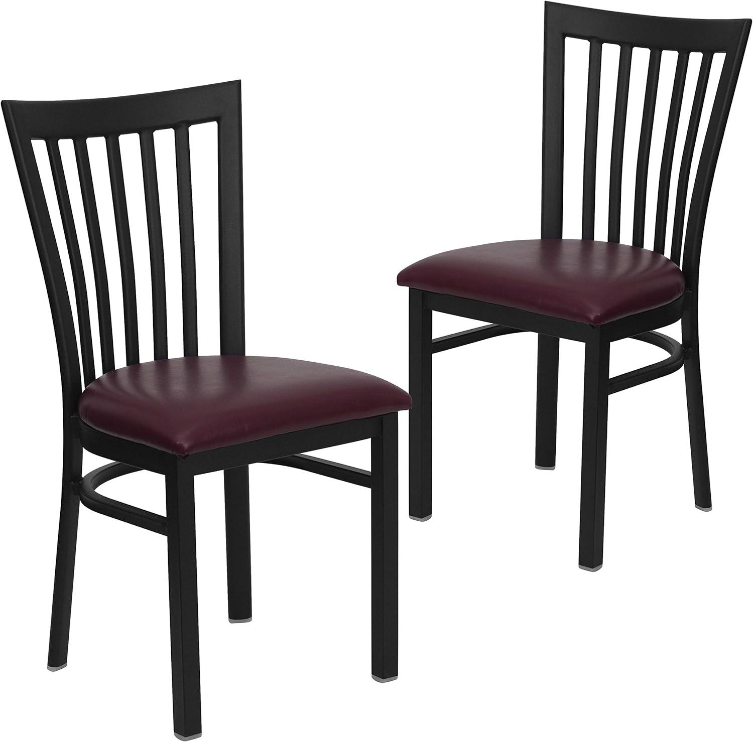 imageFlash Furniture 4 Pack HERCULES Series Black School House Back Metal Restaurant Chair Black Vinyl SeatBurgundy Vinyl SeatBlack Metal Frame