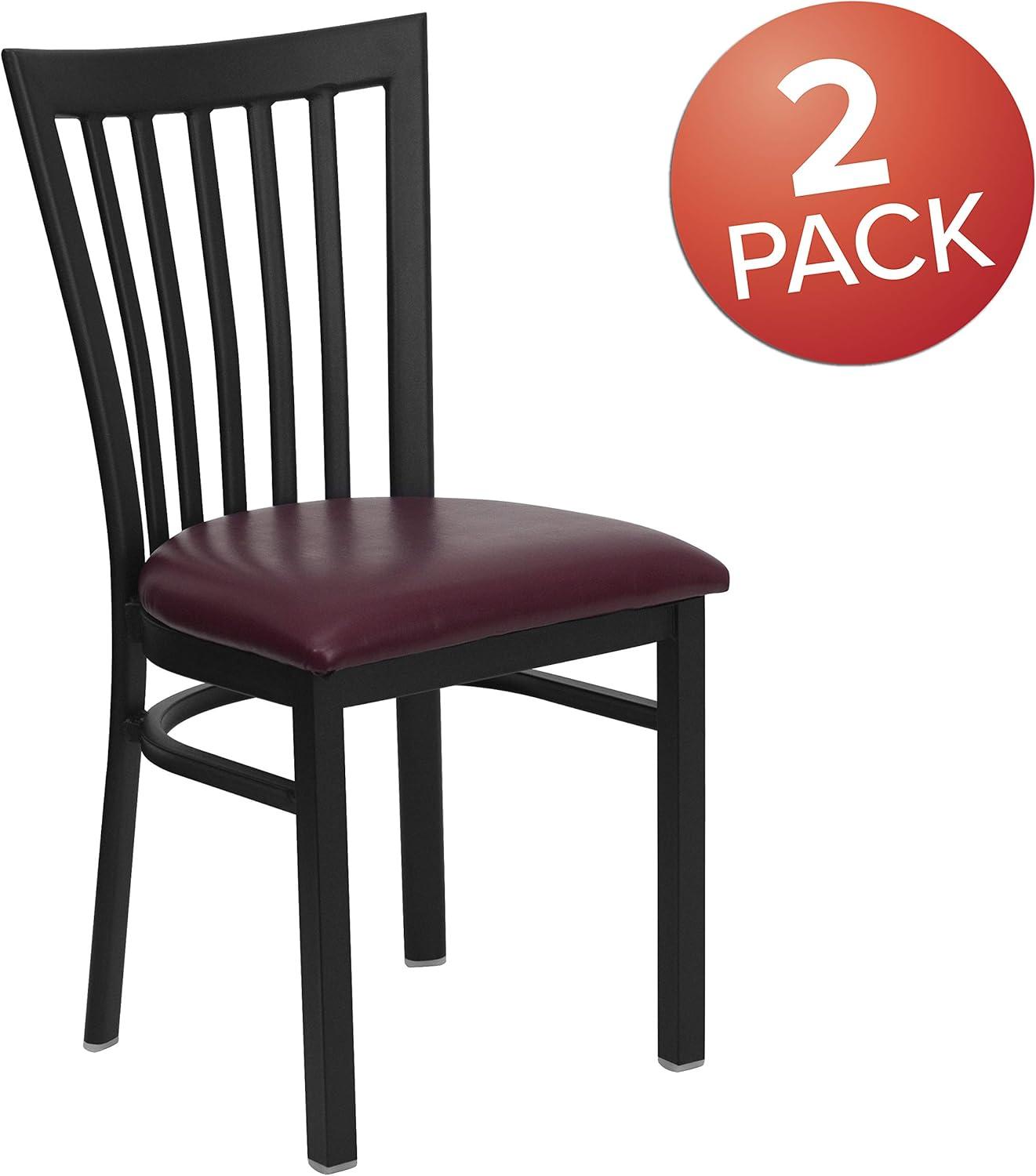 imageFlash Furniture 4 Pack HERCULES Series Black School House Back Metal Restaurant Chair Black Vinyl SeatBurgundy Vinyl SeatBlack Metal Frame