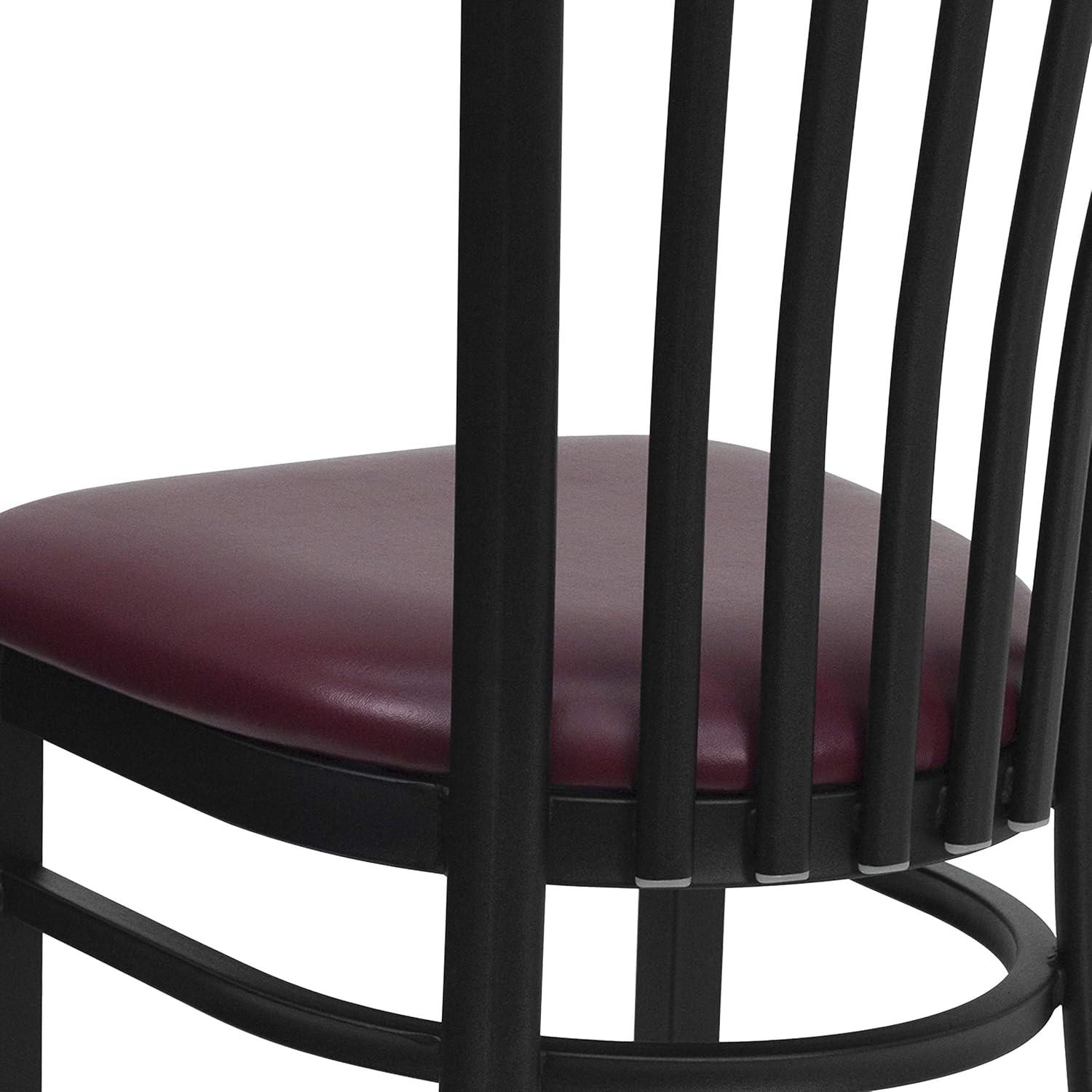 imageFlash Furniture 4 Pack HERCULES Series Black School House Back Metal Restaurant Chair Black Vinyl SeatBurgundy Vinyl SeatBlack Metal Frame