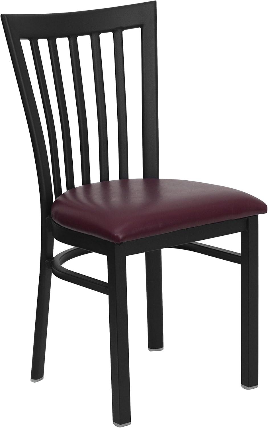 imageFlash Furniture 4 Pack HERCULES Series Black School House Back Metal Restaurant Chair Black Vinyl SeatBurgundy Vinyl SeatBlack Metal Frame