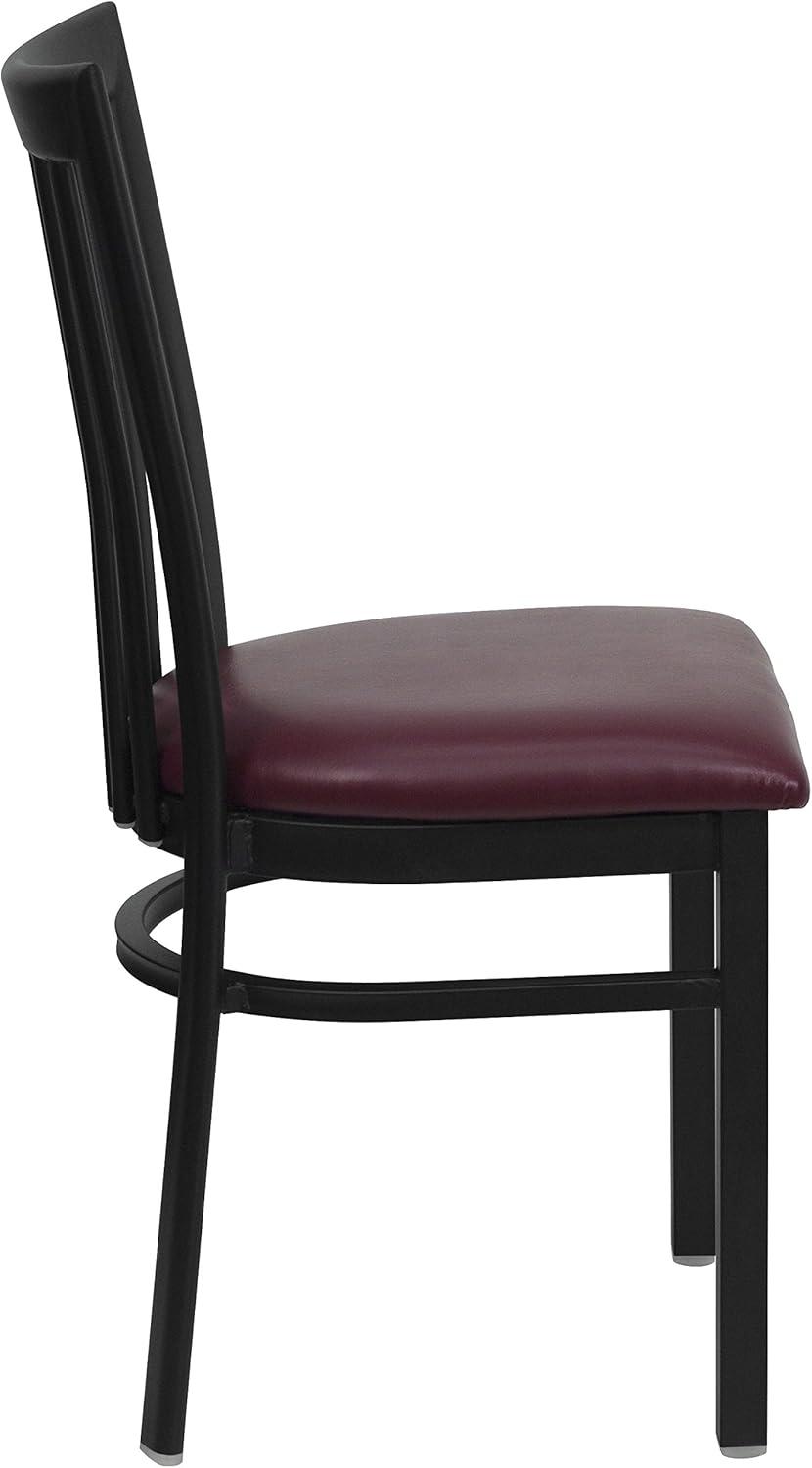 imageFlash Furniture 4 Pack HERCULES Series Black School House Back Metal Restaurant Chair Black Vinyl SeatBurgundy Vinyl SeatBlack Metal Frame