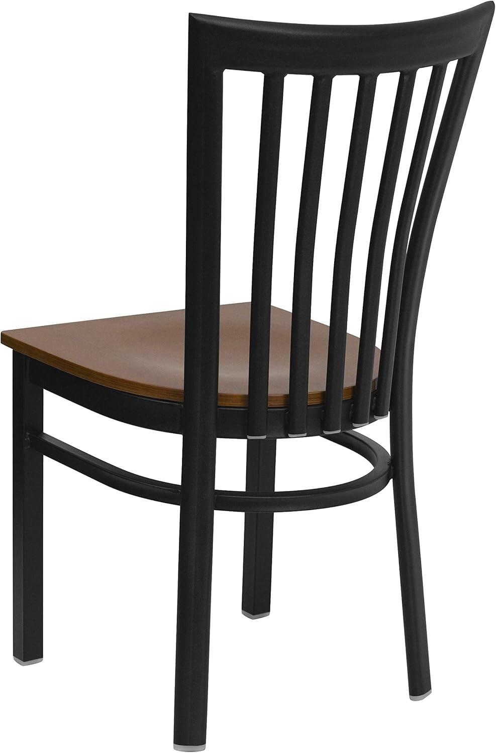 imageFlash Furniture 4 Pack HERCULES Series Black School House Back Metal Restaurant Chair Black Vinyl SeatCherry Wood SeatBlack Metal Frame